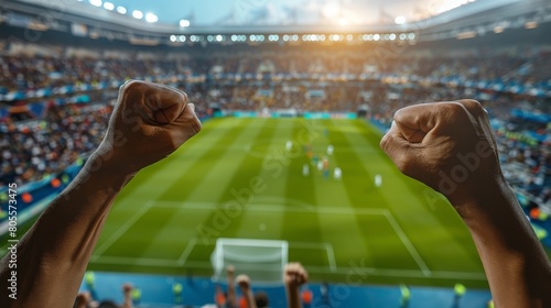 Two Hands Holding Each Other in Front of a Soccer Field