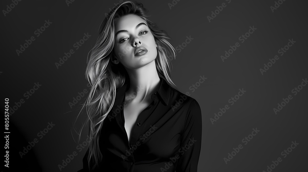 Elegant Black and White Portrait of a Young Woman in a Chic Outfit Elegant Black and White Portrait of a Young Woman in a Chic Outfit