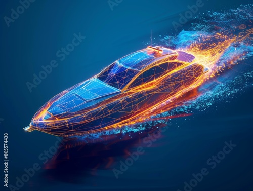 Neural lowpoly AI futuristic neon network of speed boat © FreyStudios