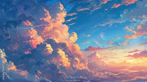 Illustration of summer sky and thunderclouds