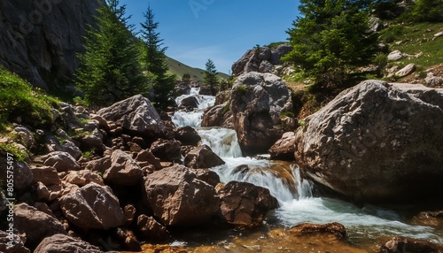 mountain stream flowing thorugh the rocks photo