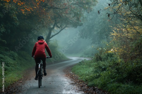 Autumn cycling on misty road © Victoria