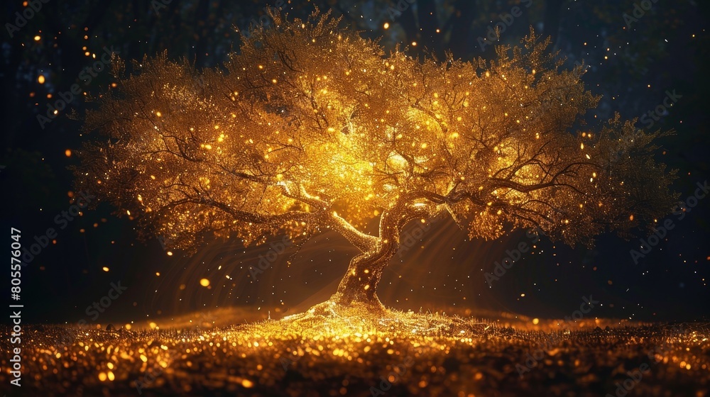 A golden tree shining in the dark A golden tree shining in the dark
