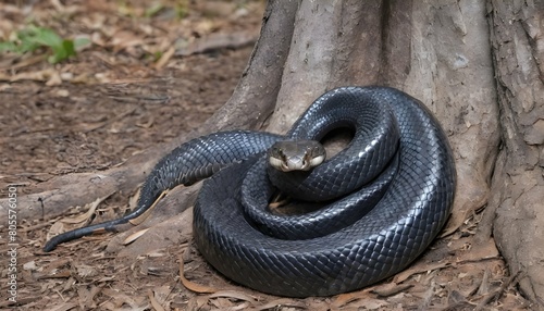 a cobra coiled around the base of a tree upscaled 7