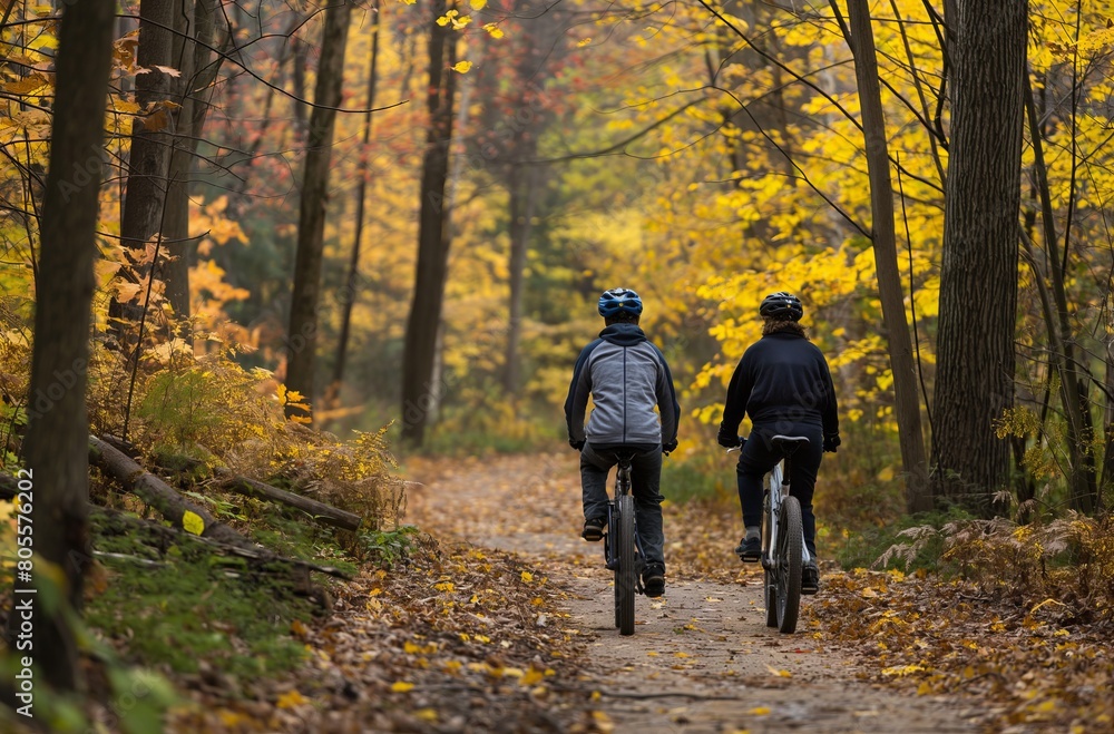 Autumn biking on forest trail