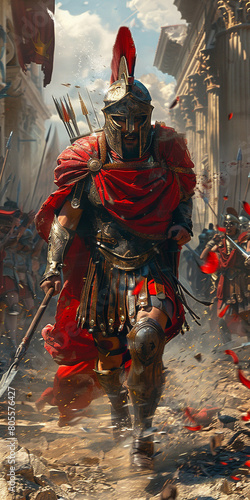 a spartan in full battle gear running in the field