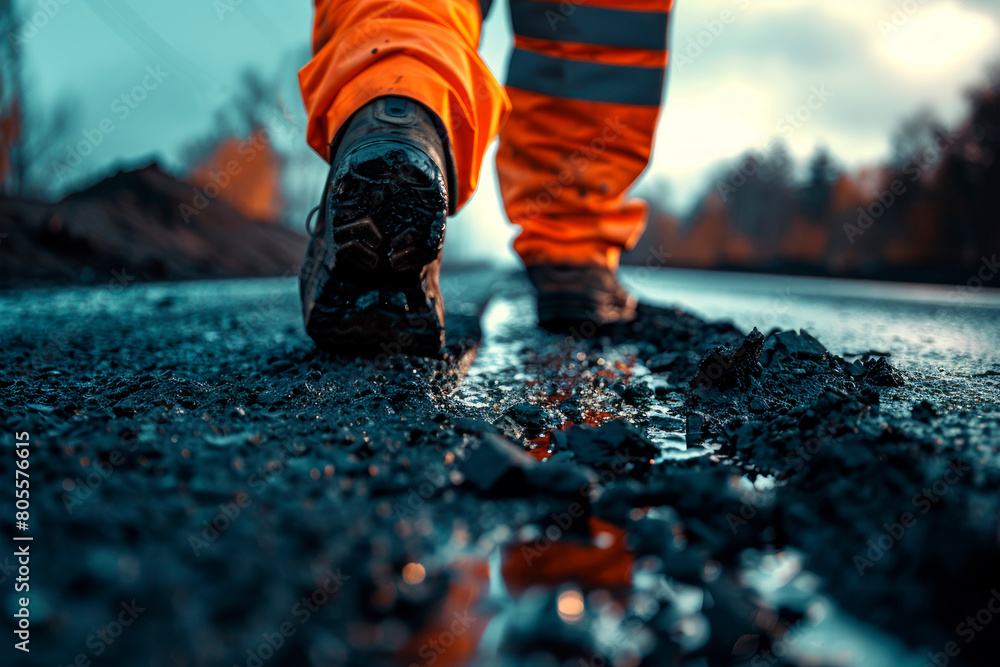 Laying asphalt by road workers. Road repairs Laying asphalt by road workers. Road repairs