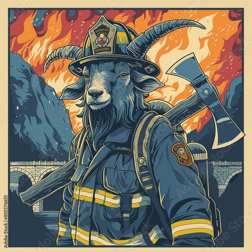 goat in navy blue firefighter's outfit