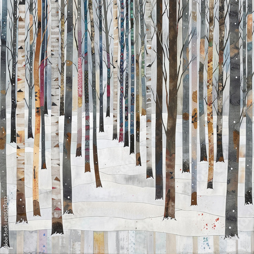 rows of slender almost white birch trees