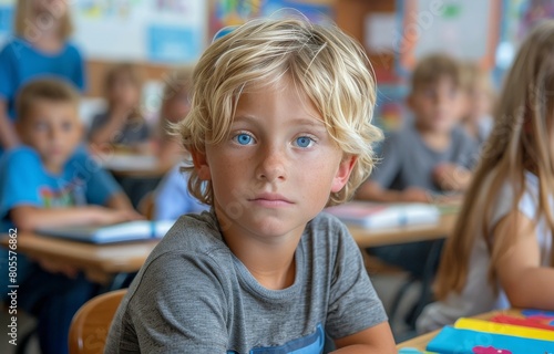 Group of Children Sitting at Desks With Books