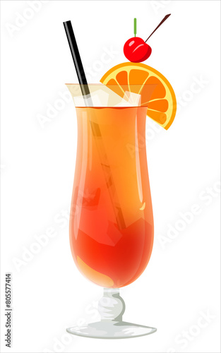 Cocktails with orange slice isolated on a white background. Vector illustration.