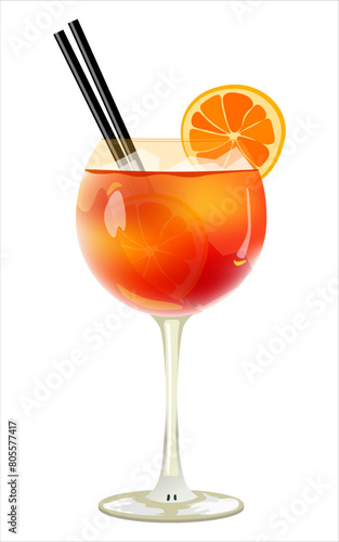 Aperol spritz cocktail with orange slice isolated on a white background. Vector illustration.