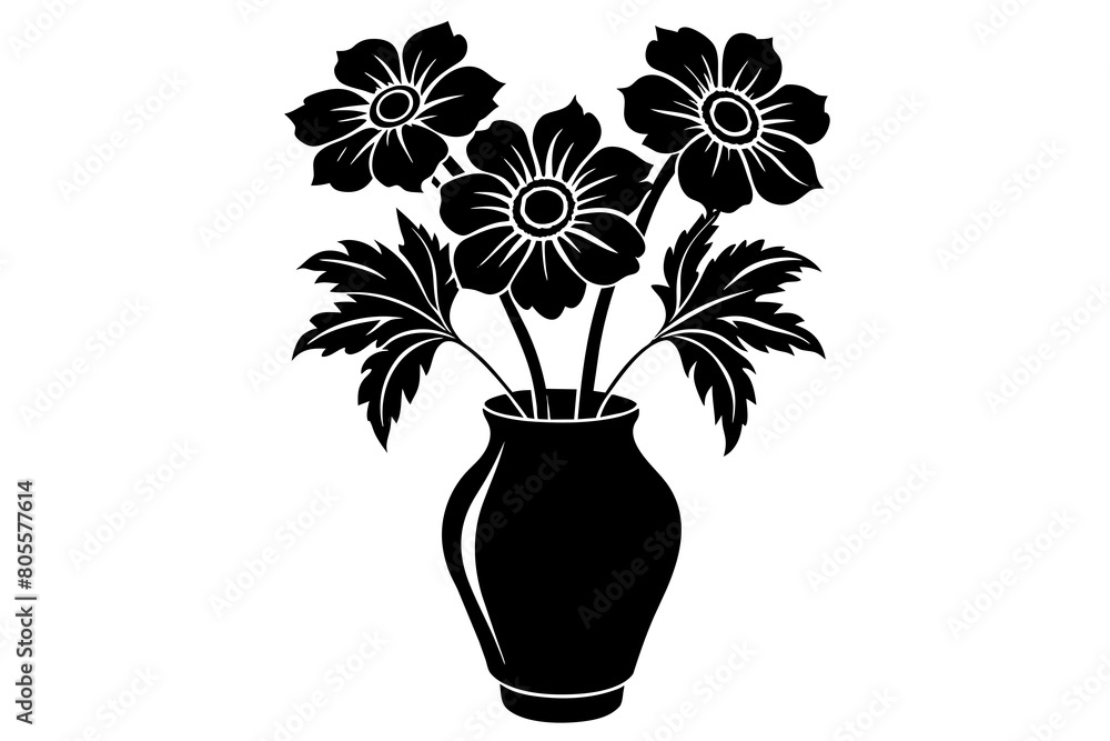 set-anemone-on-the-vase-vector-silhouette set-anemone-on-the-vase-vector-silhouette
