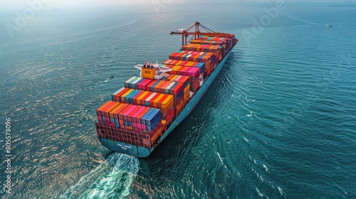 Large Container Ship in the Middle of the Ocean