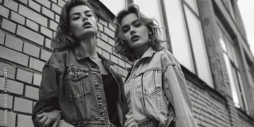 Two women standing next to each other in front of a building. Ideal for business or real estate concepts Two women standing next to each other in front of a building. Ideal for business or real estate concepts