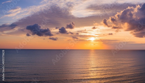 panorama of the sea sunset the sun over the water under the sky with clouds banner