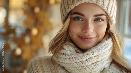 Woman Wearing White Hat and Scarf
