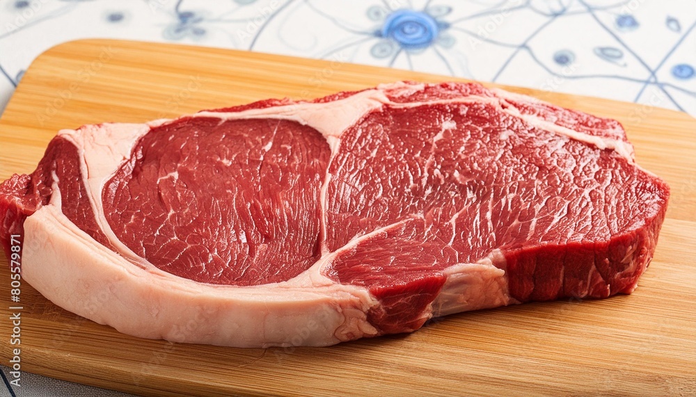 raw beef steak on a wooden board