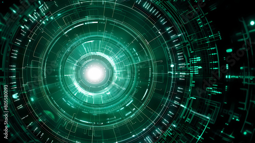Futuristic Green Cyber Tunnel With Luminous Core