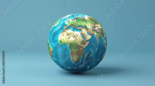 3D render of globe adorned with world map  set against blue background  offering stunning aerial perspective of Earth s surface an ideal icon design for social media platforms