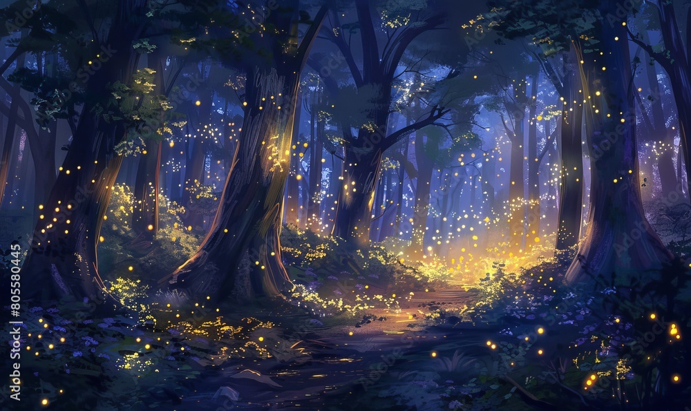 Magic forest at night