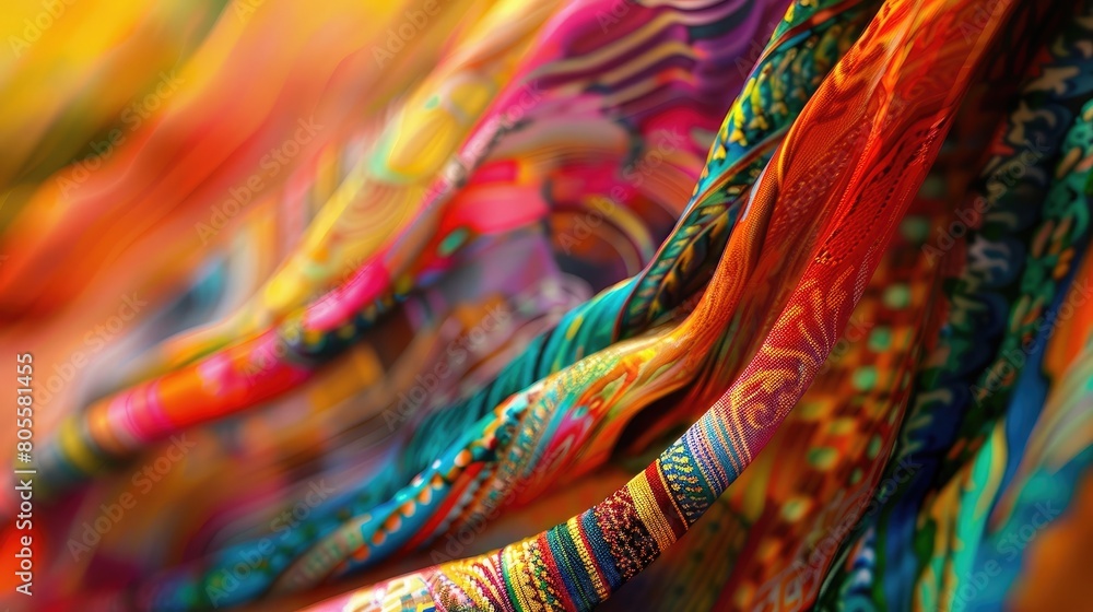A blur of vibrant colors and patterns creates a mesmerizing backdrop for Linking Cultures representing the rich and diverse tapestry of traditions and customs that unite us