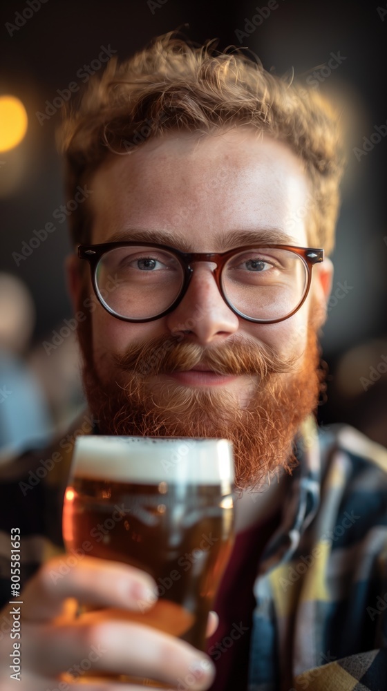 A man with a beard holding a glass of beer A man with a beard holding a glass of beer