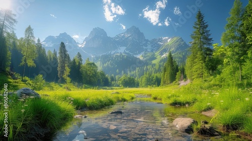 Stream Flowing Through Lush Green Forest