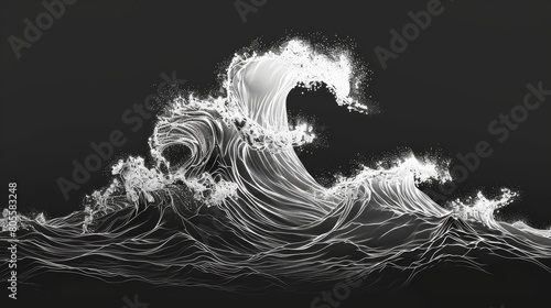A breaking wave  using a single continuous line