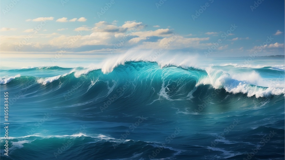 Aqua blue waves and clouds background, ocean, sea wallpaper 