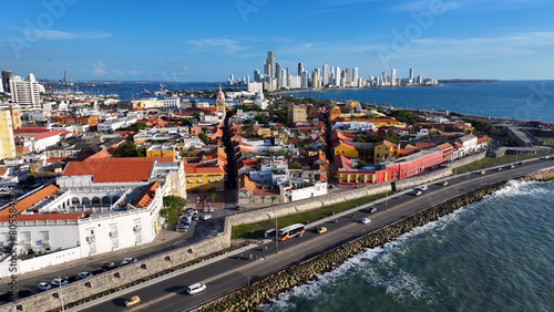 Cartagena Skyline At Cartagena In Bolivar Colombia. Medieval Building. Walls Of Cartagena Scenery. Cartagena At Bolivar Colombia. Colorful Skyline. Historical City.