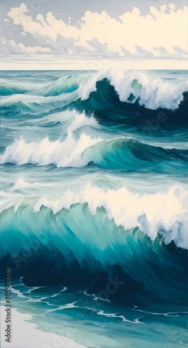 A canvas of cerulean blue and teal  capturing the essence of a tranquil ocean under.