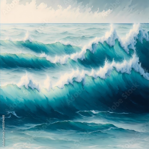 A canvas of cerulean blue and teal, capturing the essence of a tranquil ocean under.