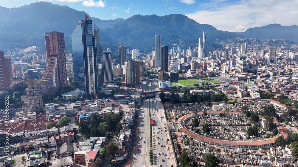 Fototapeta premium Bogota DC At Bogota In Cundinamarca Colombia. Downtown Cityscape. Financial District Background. Bogota At Cundinamarca Colombia. High Rise Buildings. Business Traffic.