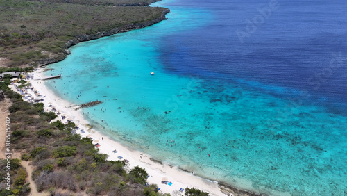 Porto Marie Beach At Willemstad In Netherlands Curacao. Island Beach. Blue Sea Landscape. Willemstad At Netherlands Curacao. Tourism Background. Nature Seascape.