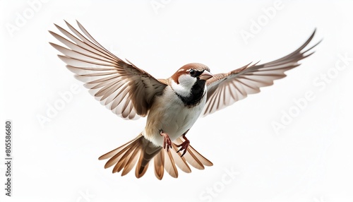 flying bird sparrow isolated on white background
