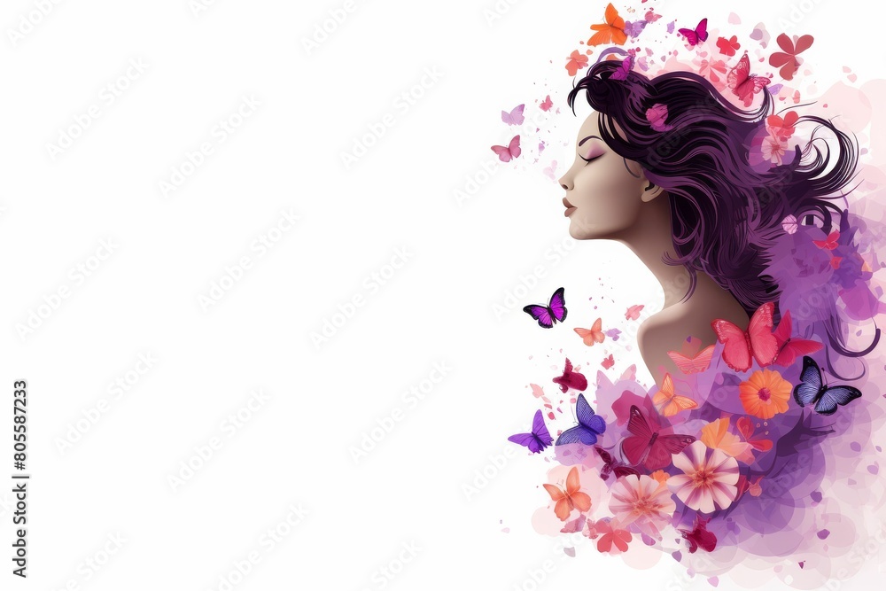 Woman With Purple Hair and Butterflies