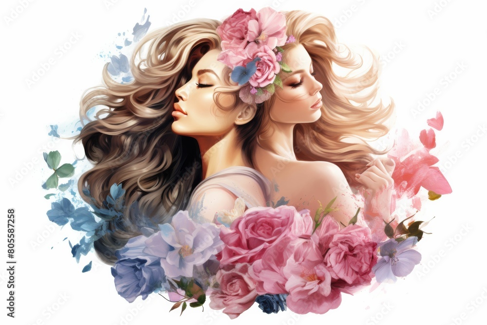Two Women Adorned With Flowers in Their Hair