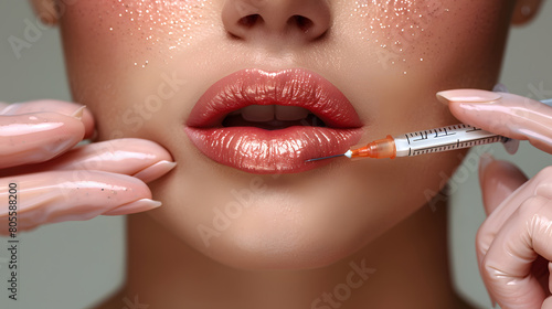 Syringe near Woman s Chin Beauty Injections 