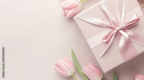 Pink Gift Box With Tulips and Bow