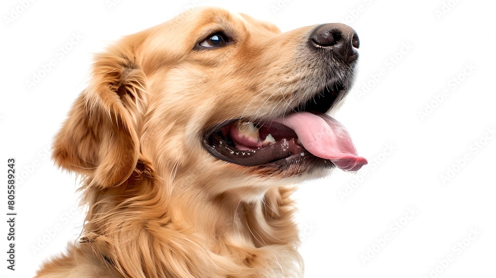 Portrait of a Golden Retriever. Happy Dog Smiling Isolated on White. Pet Photography for Family and Lifestyle Use. Joyful Domestic Animal. AI Portrait of a Golden Retriever. Happy Dog Smiling Isolated on White. Pet Photography for Family and Lifestyle Use. Joyful Domestic Animal. AI