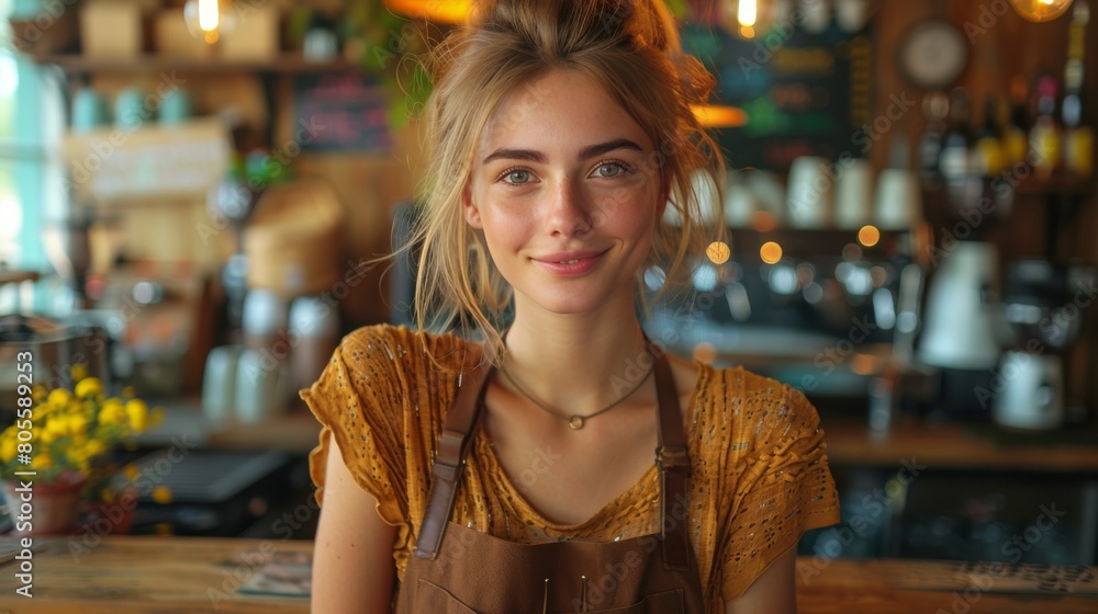 Woman Standing in Front of a Bar