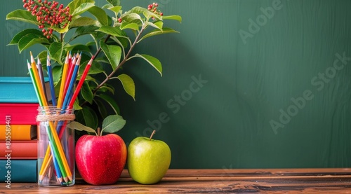 Books, Apples, and Pencils on Table