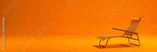 Beach chair footrest web banner. Beach chair footrest isolated on orange background for ultimate relaxation. photo