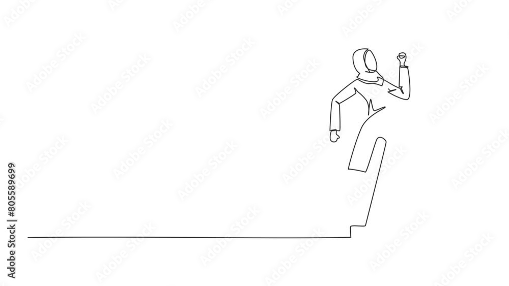Animation of single line drawing Arabian businesswoman doing kicking motion. Stretch before office hours start. A healthy way to stay focused on doing business. Full length motion Animation of single line drawing Arabian businesswoman doing kicking motion. Stretch before office hours start. A healthy way to stay focused on doing business. Full length motion