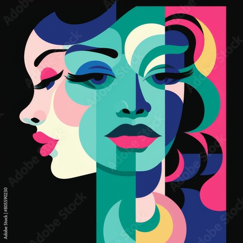 Womans Face With Various Colored Shapes