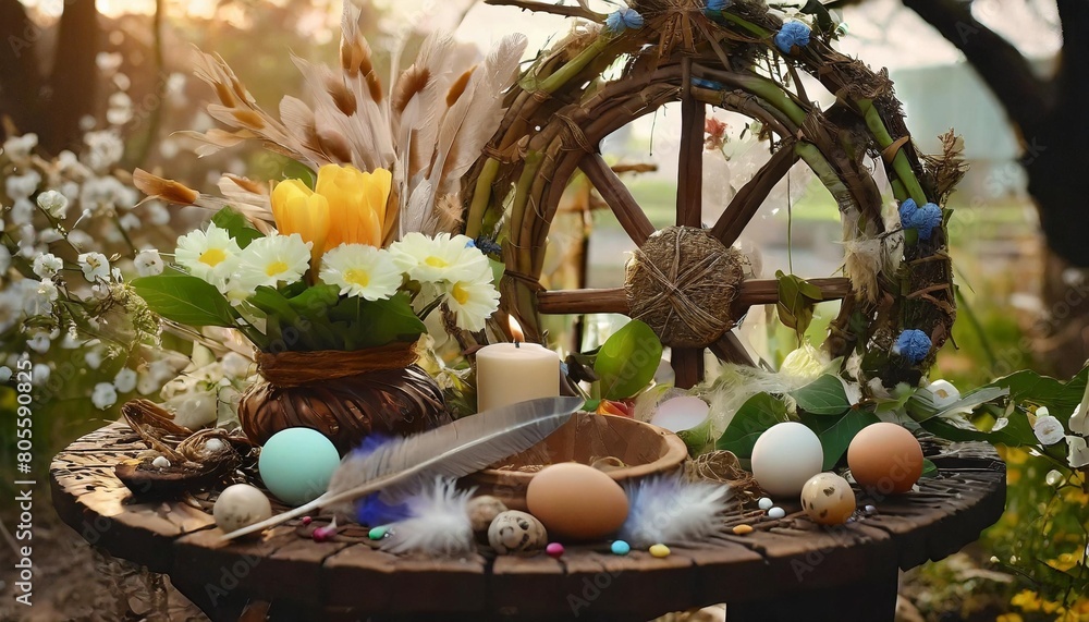 wiccan altar for spring ostara sabbath wheel of the year with flowers ...