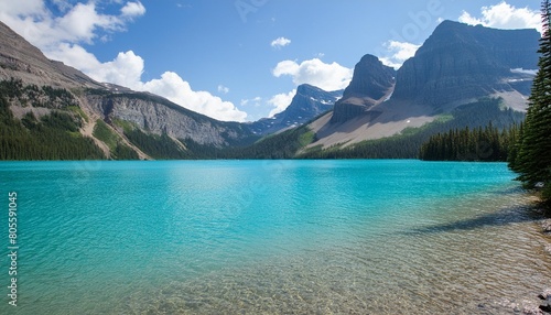 lake with blue water and mountain in the background canada day july