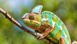 cute funny chameleon chamaeleo calyptratus on a branch