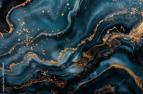 Dark blue and gold fluid art